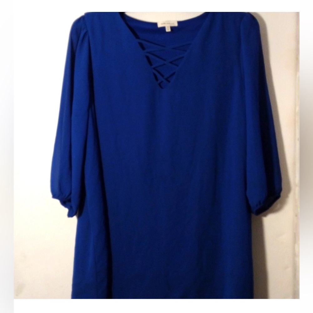 Faith and Joy Women’s Top 2X Blue with Chiffon overlay